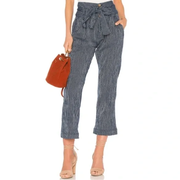 Free People Rumors Crop Navy Blue Strip Harem PaperBag Pants Women's Size 4 - Picture 6 of 9